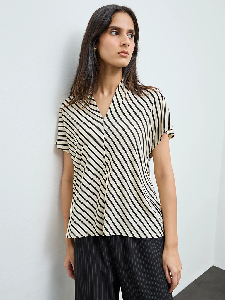 Wardrobe Ivory Stripe Printed Top