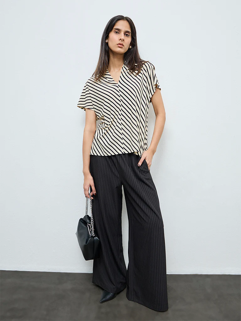 Wardrobe Ivory Stripe Printed Top - Image 2