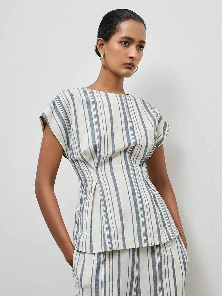 Wardrobe Ivory Striped Cotton-Blend Top