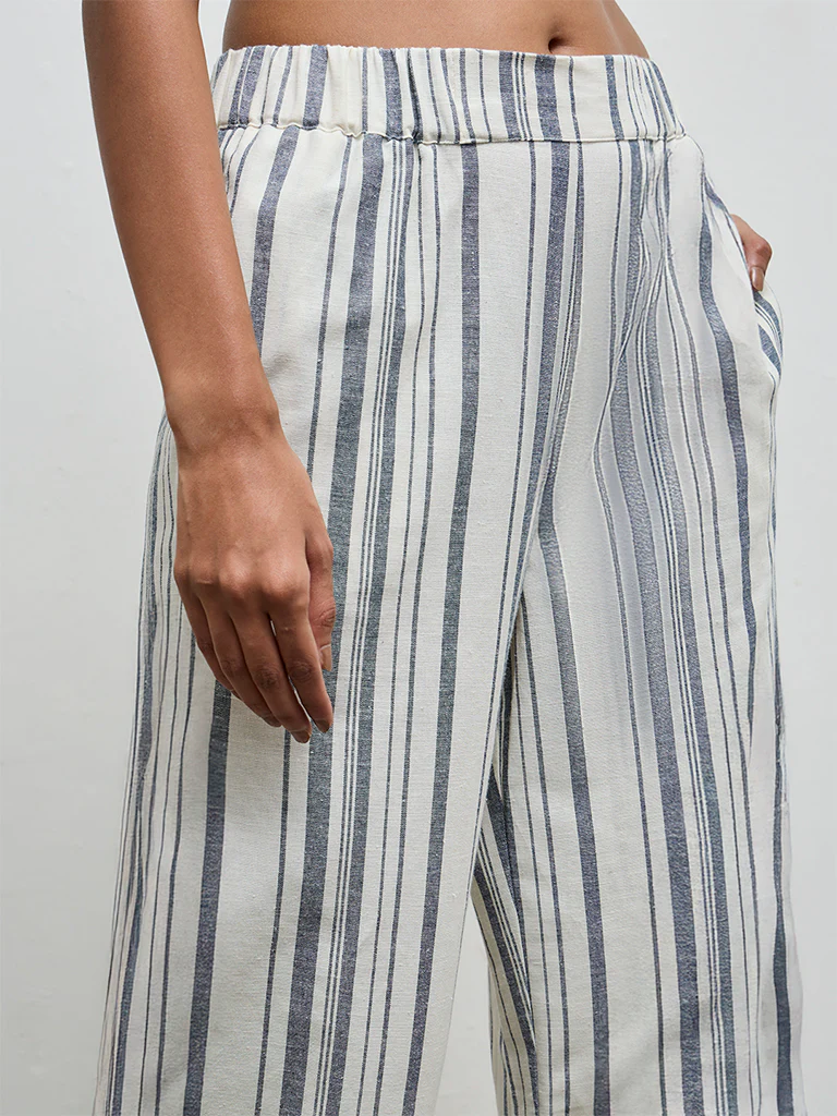 Wardrobe Ivory Striped High-Rise Cotton-Blend Trousers - Image 3