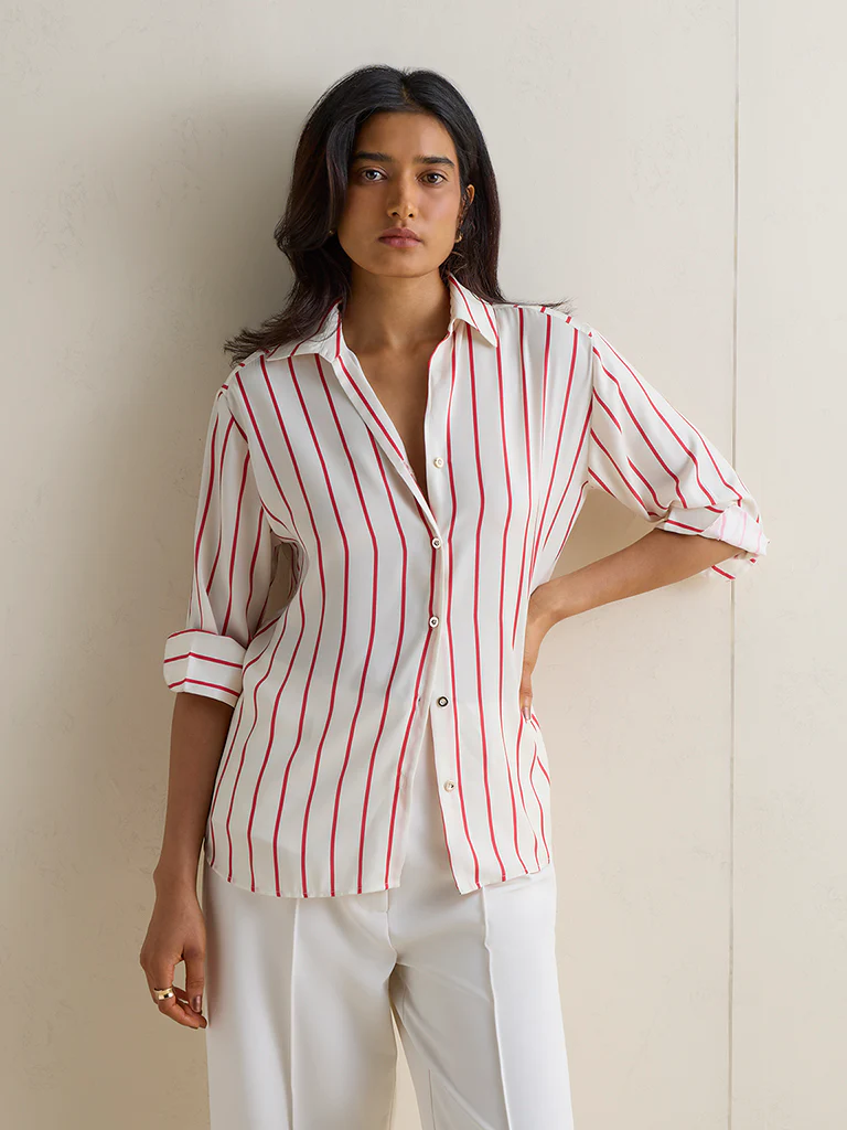 Wardrobe Ivory Striped Satin Shirt