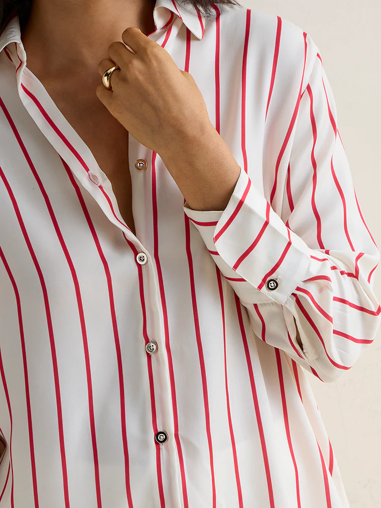 Wardrobe Ivory Striped Satin Shirt - Image 3