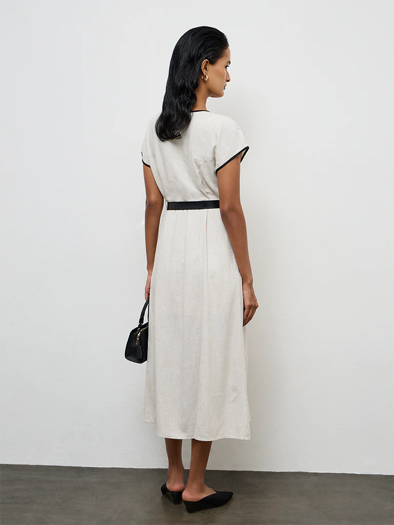 Wardrobe Light Beige Cotton Wrap-Style Dress - Image 4