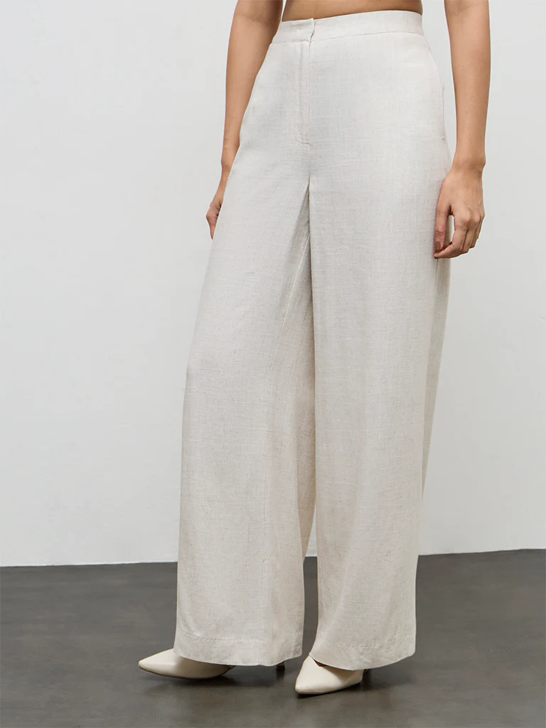 Wardrobe Light Beige High-Rise Cotton Trousers - Image 2
