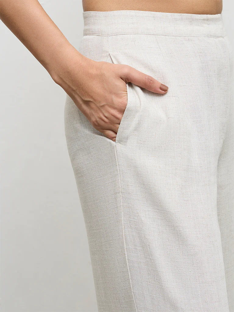 Wardrobe Light Beige High-Rise Cotton Trousers - Image 3