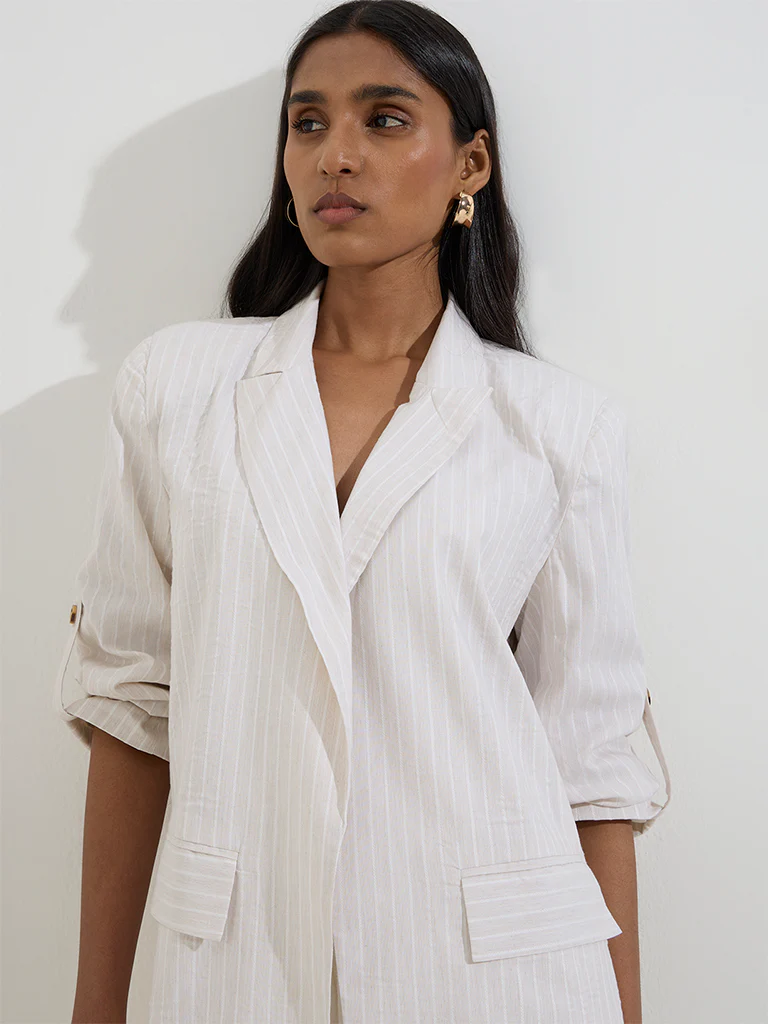 Wardrobe Light Beige Stripe Patterned Blazer - Image 3