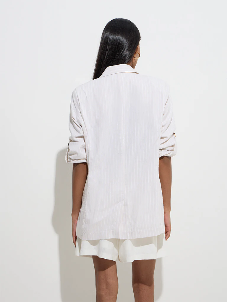 Wardrobe Light Beige Stripe Patterned Blazer - Image 4