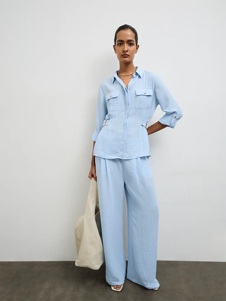 Wardrobe Light Blue Buckle-Detail Shirt