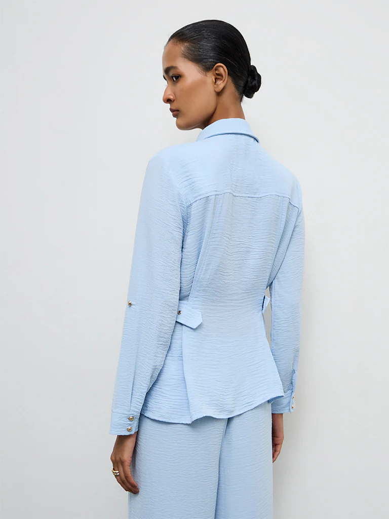 Wardrobe Light Blue Buckle-Detail Shirt - Image 4