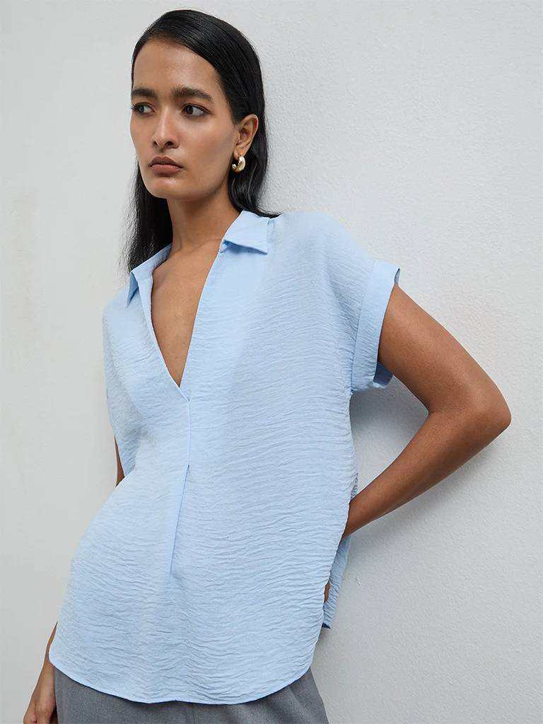 Wardrobe Light Blue Crinkle-Textured Blouse - Image 2