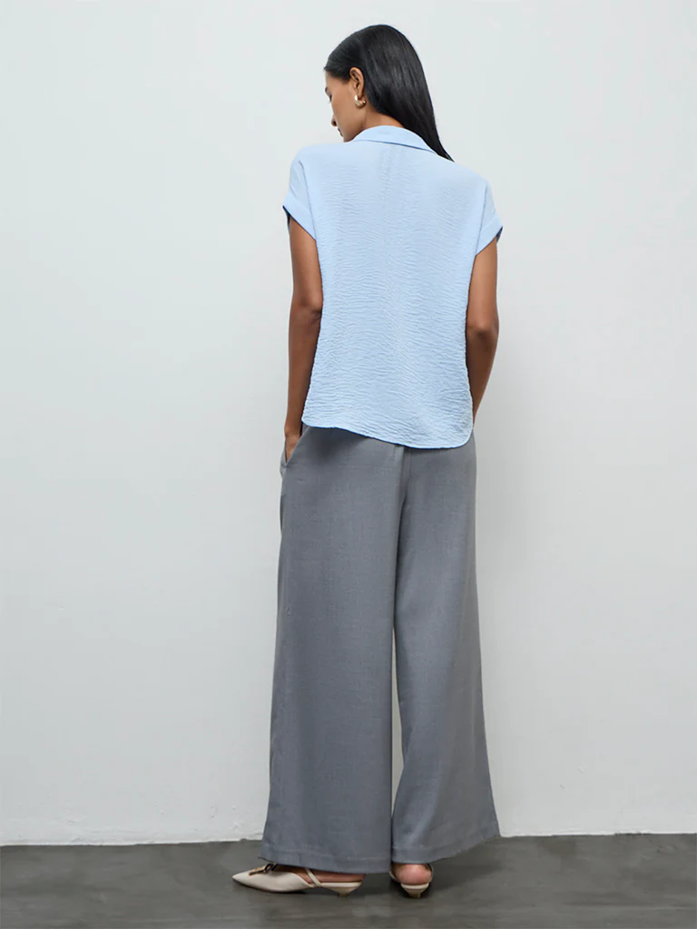 Wardrobe Light Blue Crinkle-Textured Blouse - Image 4