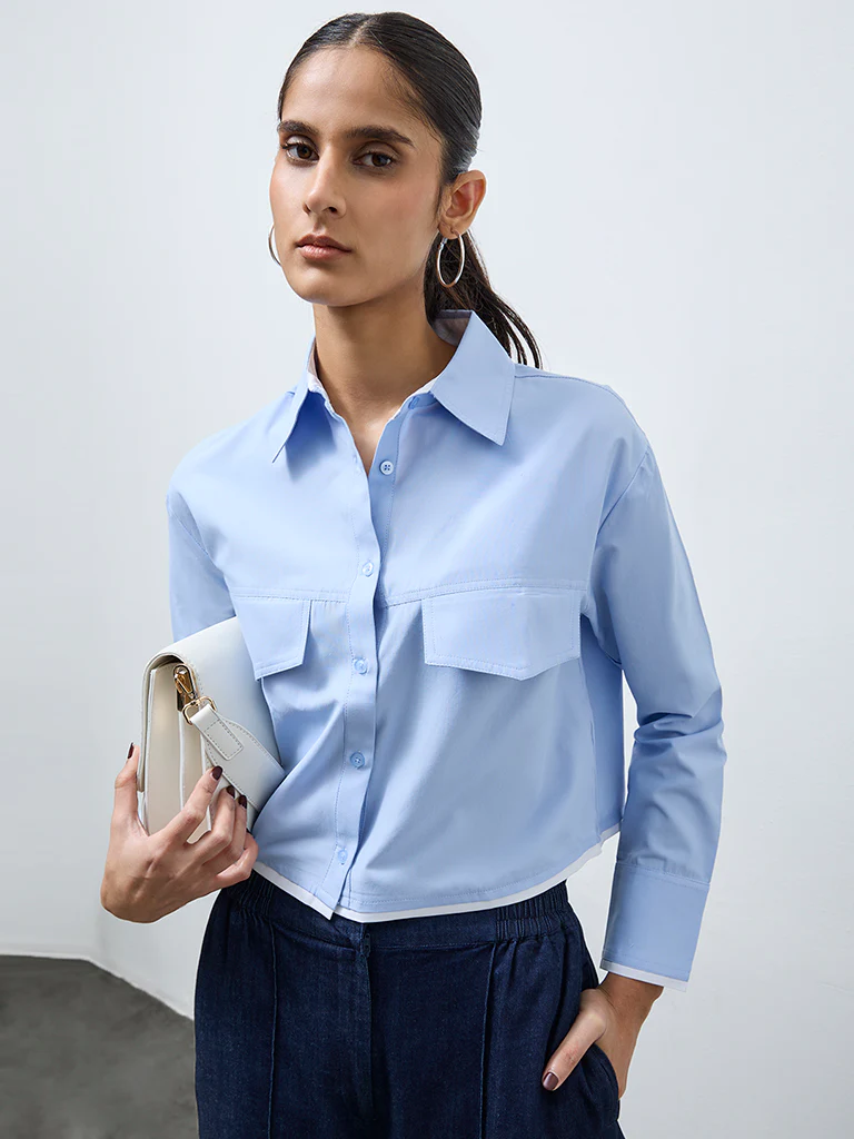 Wardrobe Light Blue Cropped Shirt