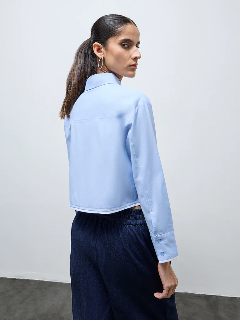 Wardrobe Light Blue Cropped Shirt - Image 4