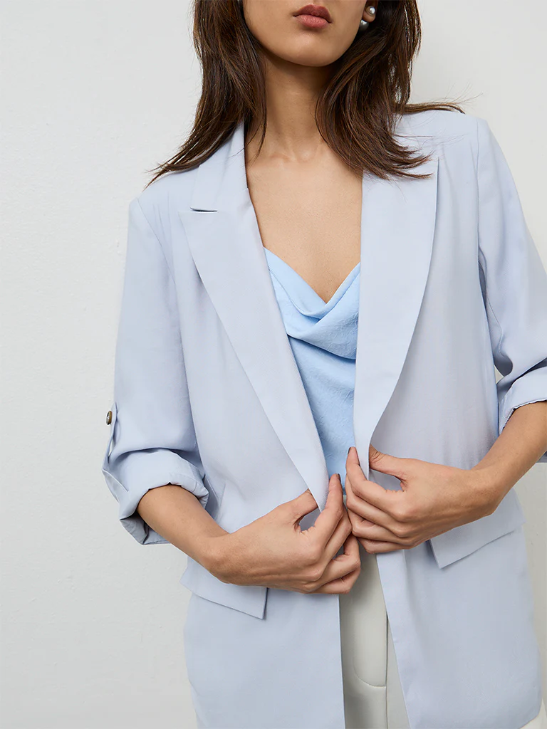 Wardrobe Light Blue Solid Blazer - Image 3