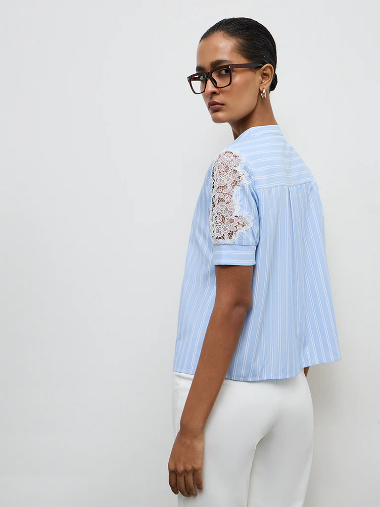 Wardrobe Light Blue Striped Blouse - Image 4