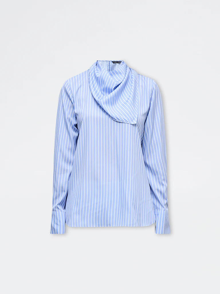 Wardrobe Light Blue Striped Blouse with Scarf - Image 5