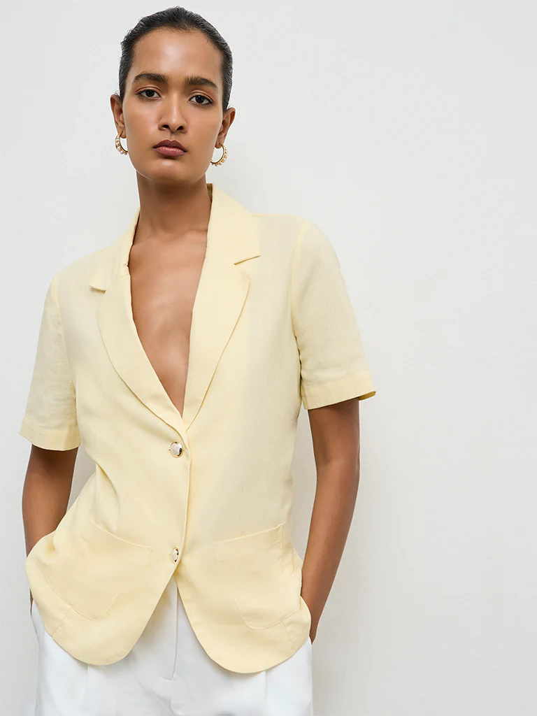 Wardrobe Light Yellow Blazer-Style Blazer - Image 2