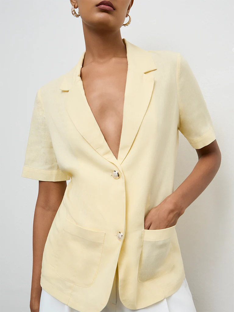 Wardrobe Light Yellow Blazer-Style Blazer - Image 3