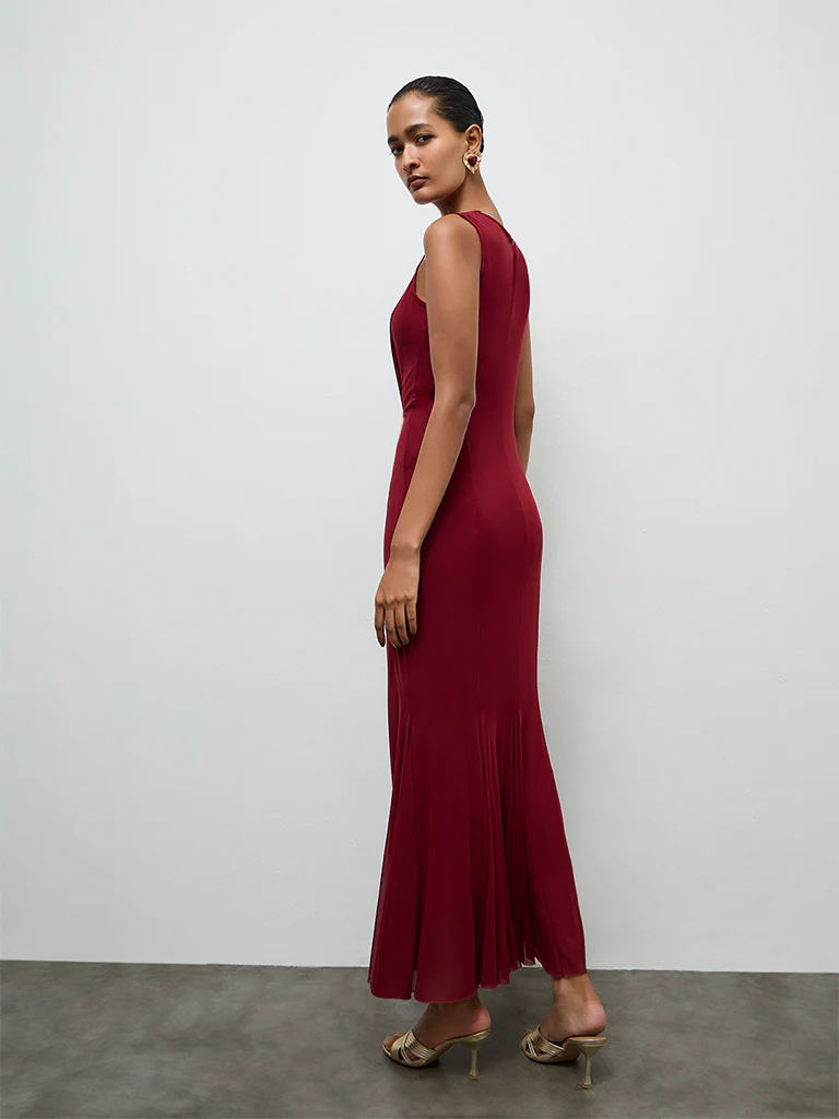 Wardrobe Maroon A-Line Dress - Image 4