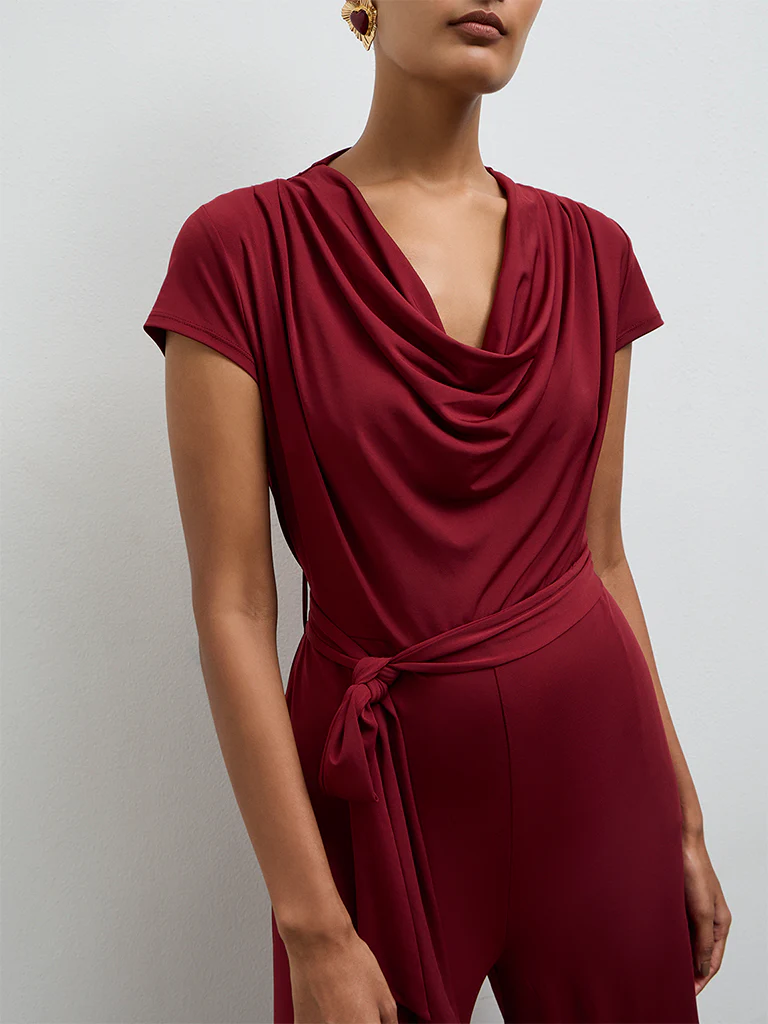 Wardrobe Maroon Cowl Neckline Jumpsuit - Image 3