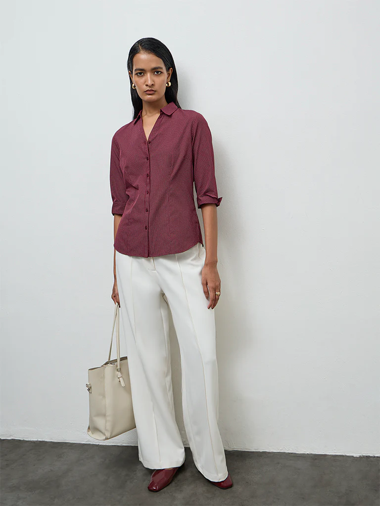 Wardrobe Maroon Dot Printed Shirt