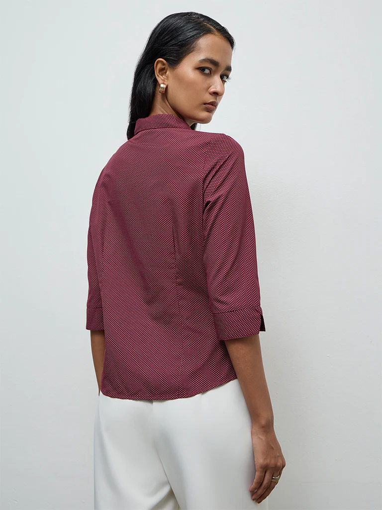 Wardrobe Maroon Dot Printed Shirt - Image 4