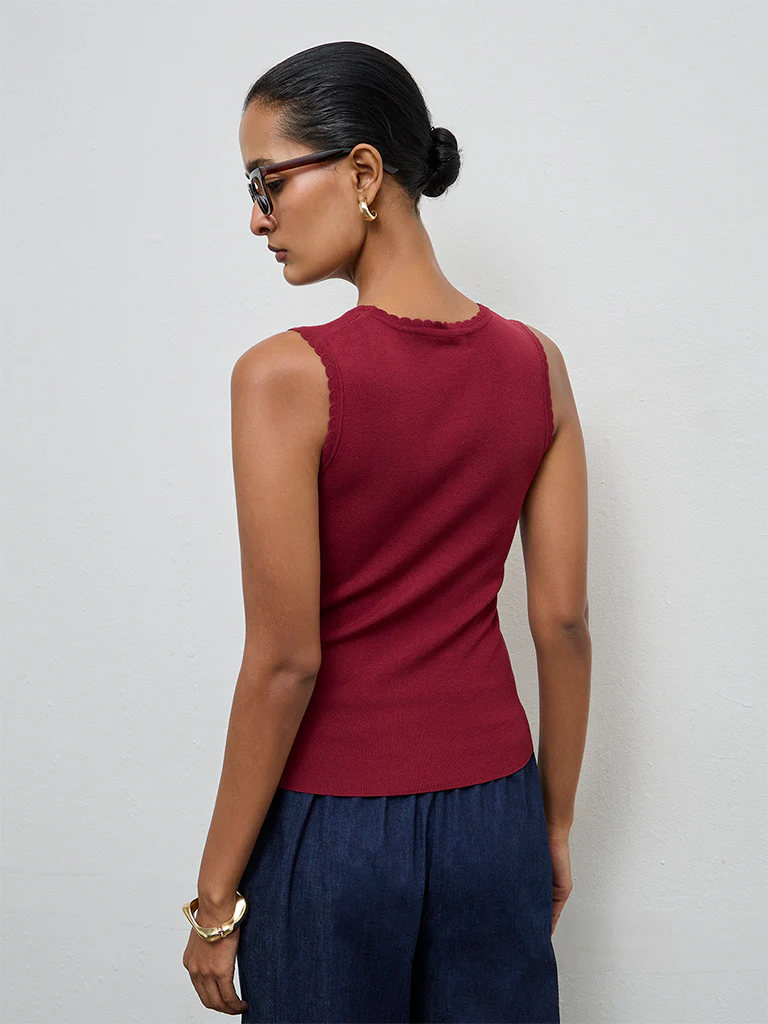 Wardrobe Maroon Ribbed-Textured Tank Top - Image 4