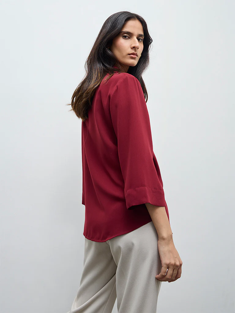 Wardrobe Maroon Solid Shirt - Image 4