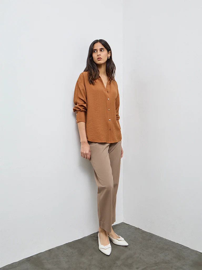 Wardrobe Mustard Crinkle-Textured Shirt - Image 2