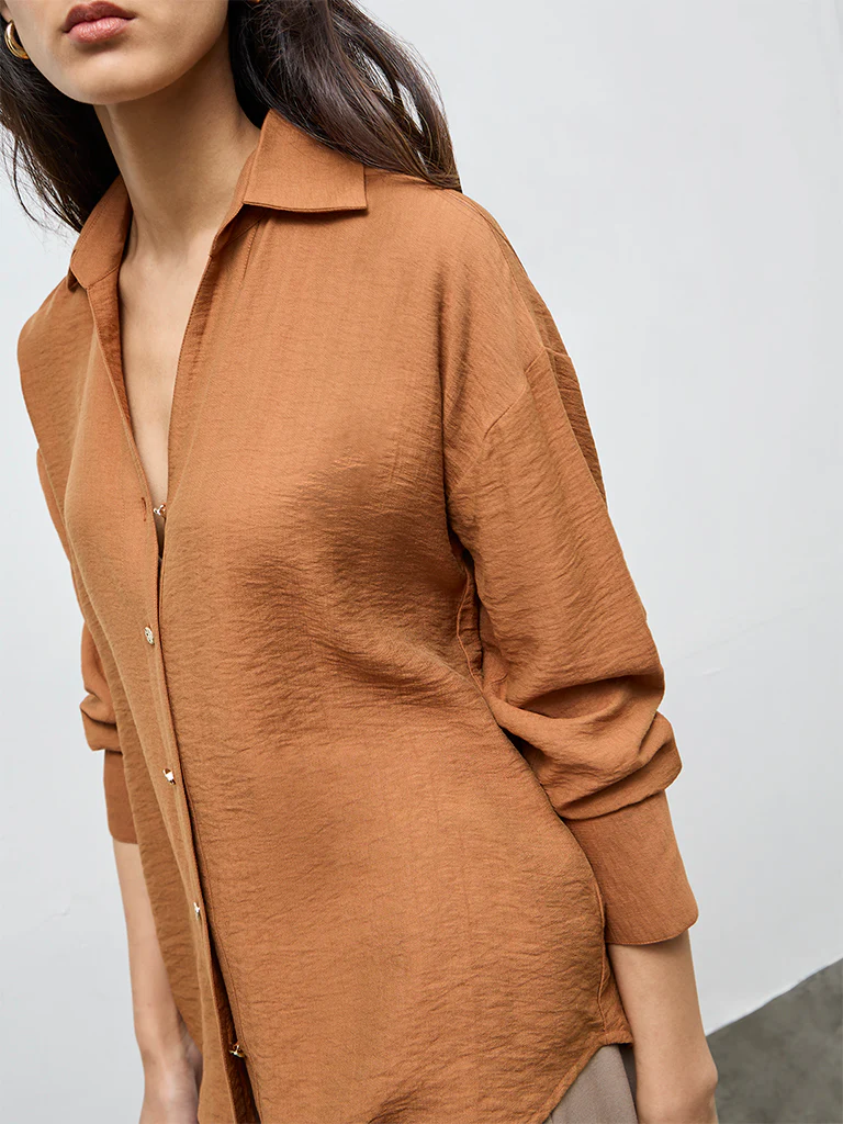 Wardrobe Mustard Crinkle-Textured Shirt - Image 3