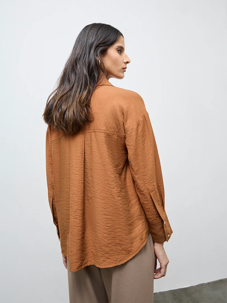 Wardrobe Mustard Crinkle-Textured Shirt - Image 4