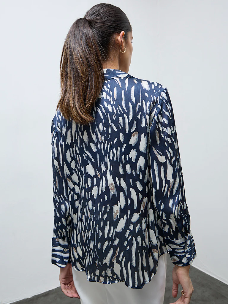 Wardrobe Navy Abstract Printed Shirt - Image 4