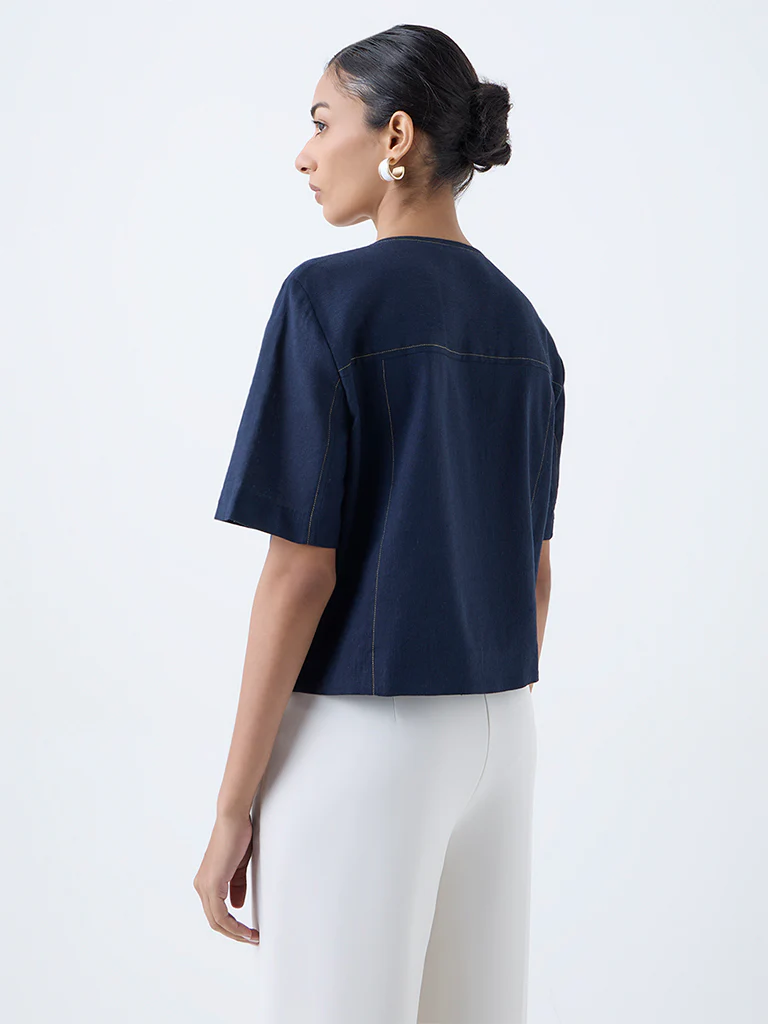 Wardrobe Navy Button-Detailed Top - Image 4