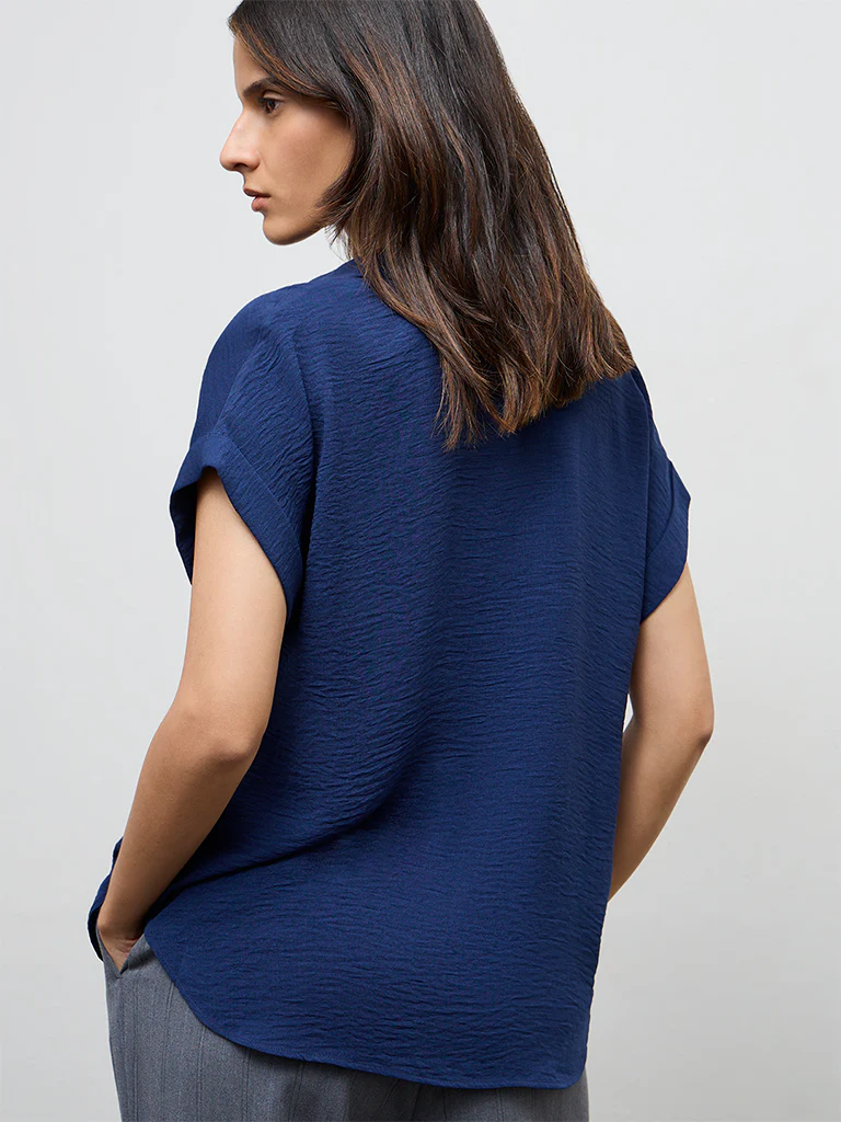 Wardrobe Navy Crinkle-Textured Blouse - Image 4