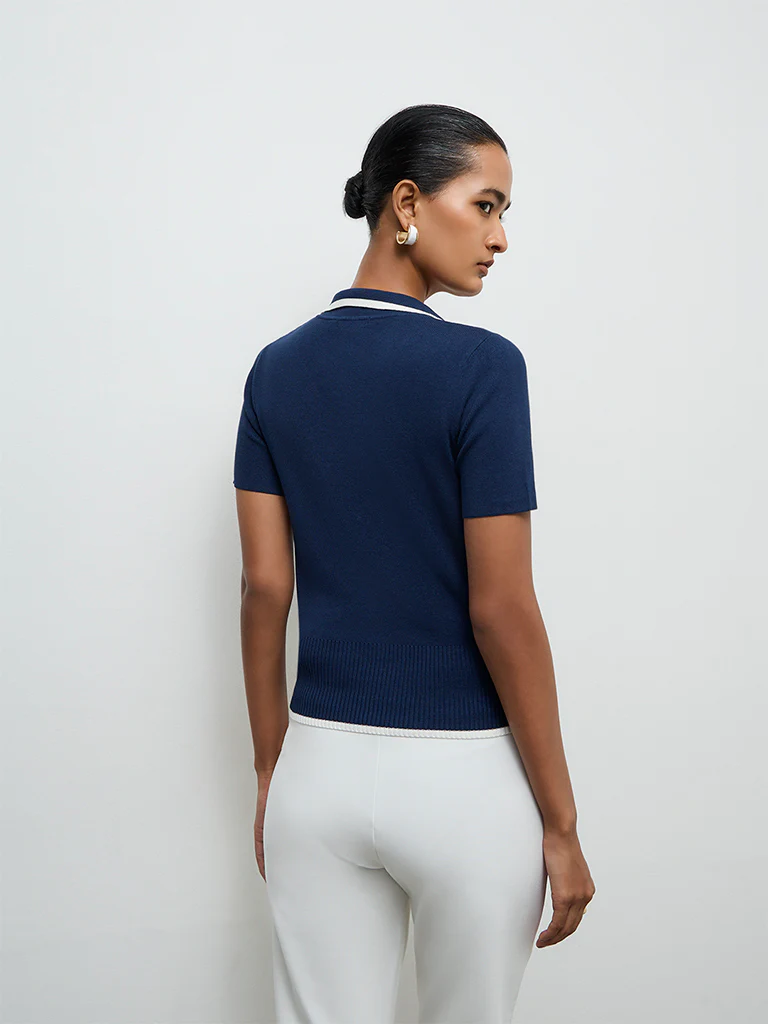 Wardrobe Navy Knit-Textured Top - Image 4