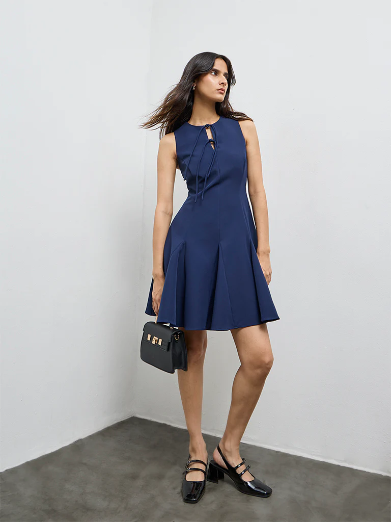 Wardrobe Navy Pleated A-Line Dress