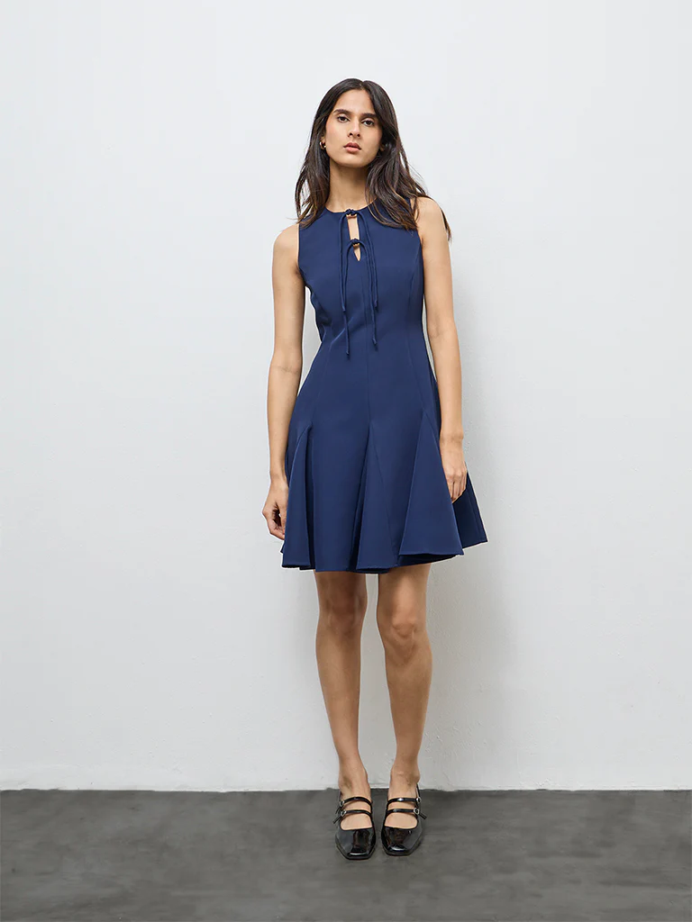 Wardrobe Navy Pleated A-Line Dress - Image 2