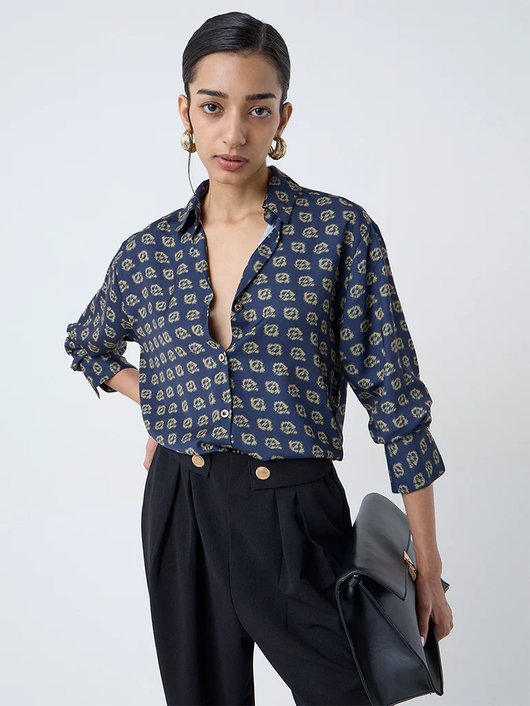 Wardrobe Navy Printed Shirt - Image 2