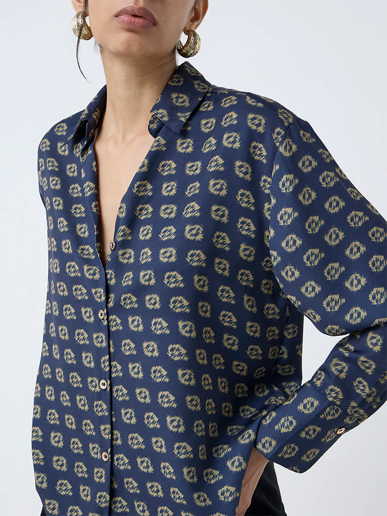 Wardrobe Navy Printed Shirt - Image 3