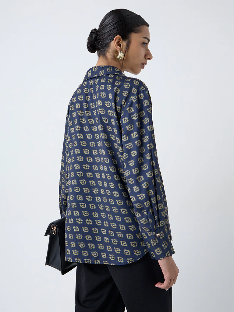 Wardrobe Navy Printed Shirt - Image 4