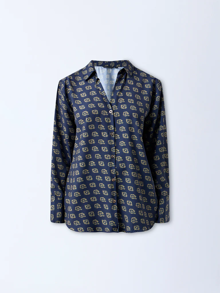 Wardrobe Navy Printed Shirt - Image 5