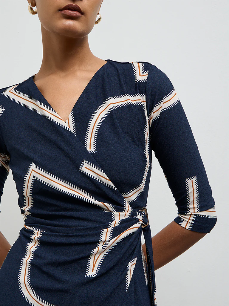 Wardrobe Navy Printed Wrap-Style Dress - Image 3