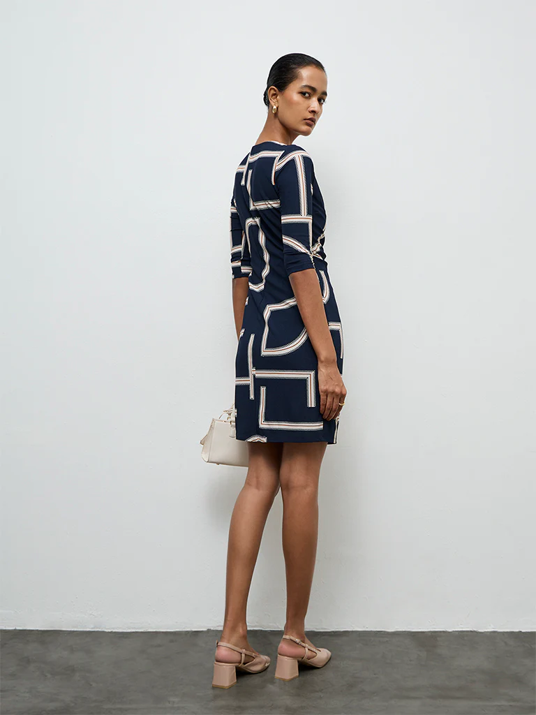 Wardrobe Navy Printed Wrap-Style Dress - Image 4