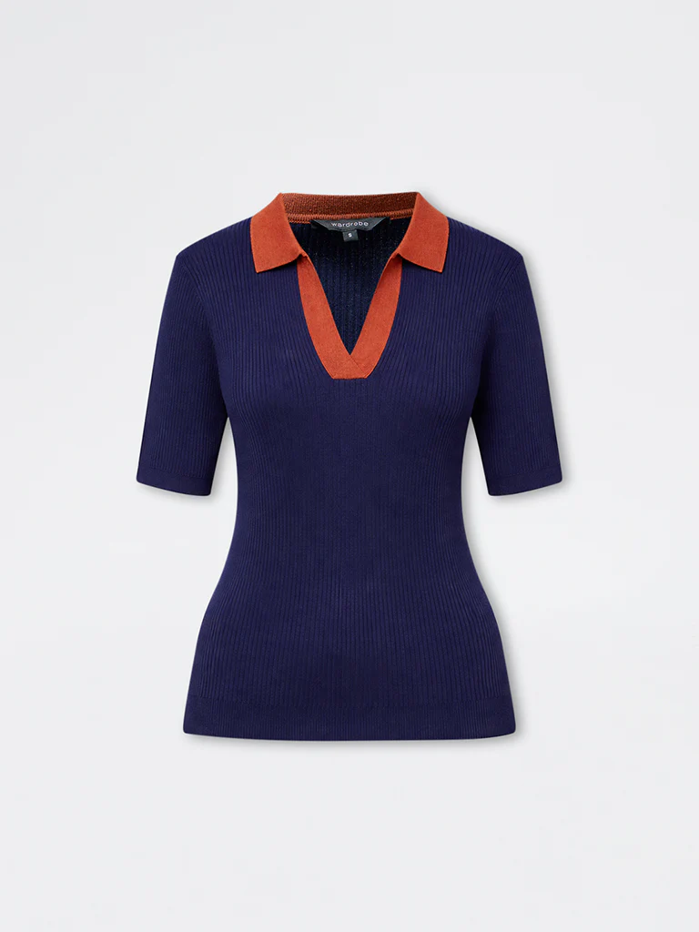 Wardrobe Navy Ribbed-Textured T-Shirt - Image 5