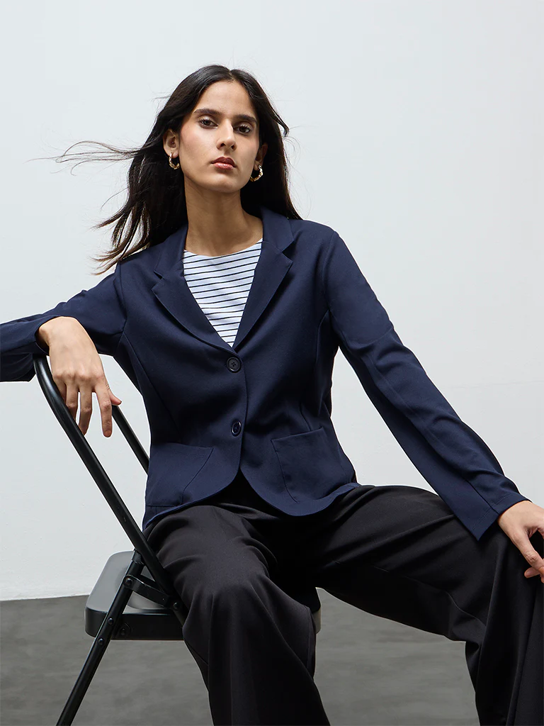 Wardrobe Navy Solid Blazer