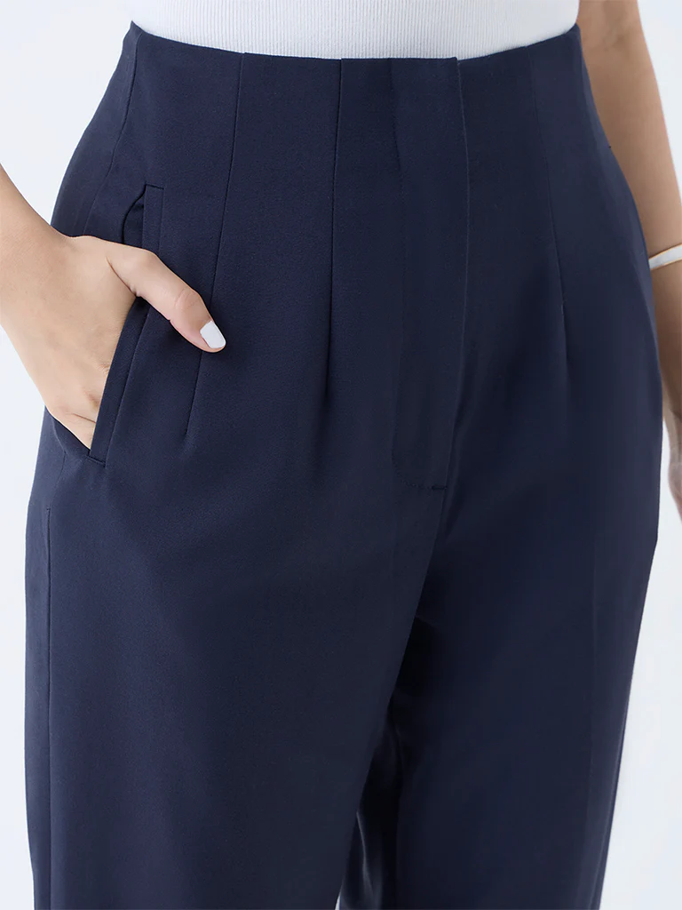 Wardrobe Navy Solid High-Rise Trousers - Image 3