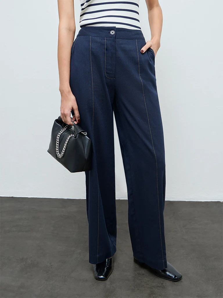 Wardrobe Navy Solid High-Rise Trousers - Image 2