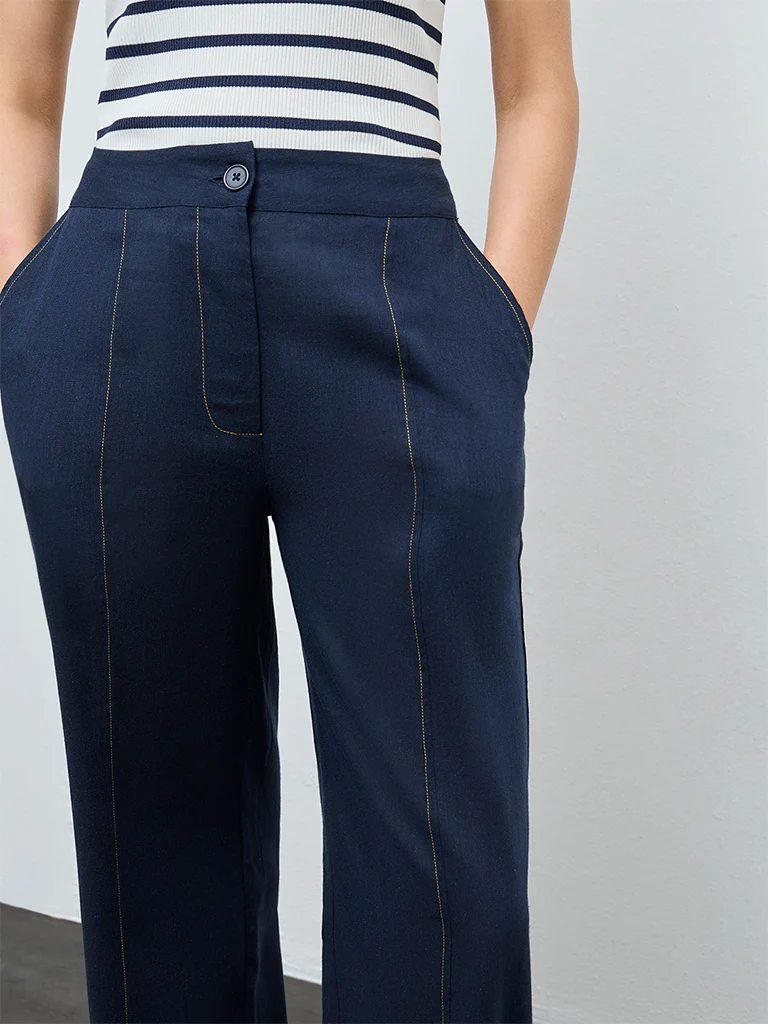 Wardrobe Navy Solid High-Rise Trousers - Image 3
