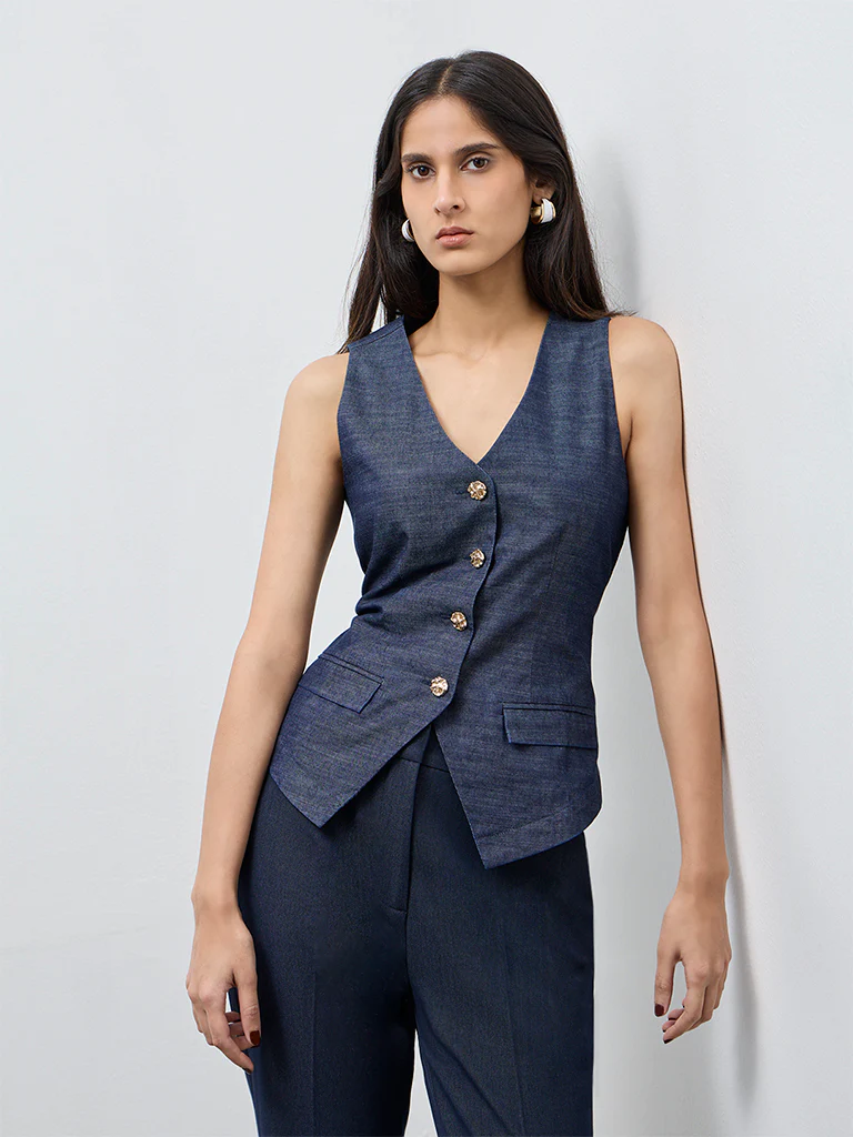 Wardrobe Navy Solid Waistcoat