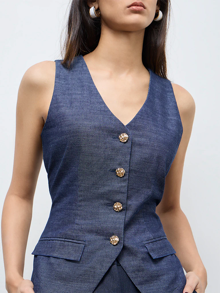 Wardrobe Navy Solid Waistcoat - Image 3